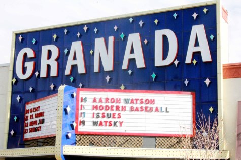 The marquee at the Granada shows the lineup of acts for the month. This former movie theater hosts bands from throughout the country. (Photo by Sam Goodwin, The Free Press)