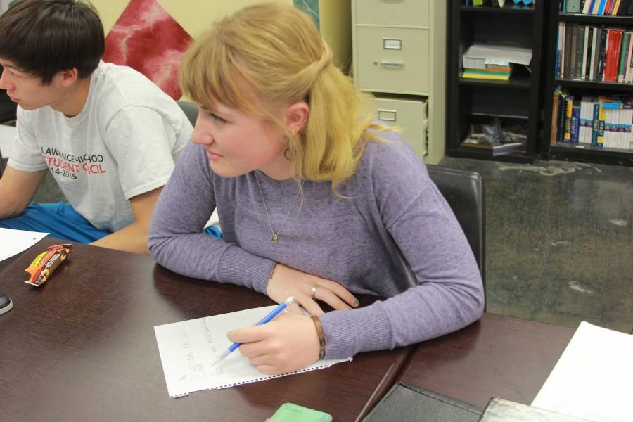 Taking Latin notes, senior Kennedy Dold works in Jason Lichtes Latin class, which she has taken for four years. She will continue her study of ancient language and culture at the University of Edinburgh in the fall.