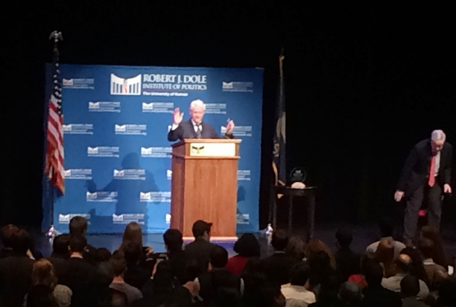 Former president Bill Clinton on Monday spoke at the Lied Center, where he received the Dole Leadership Prize.