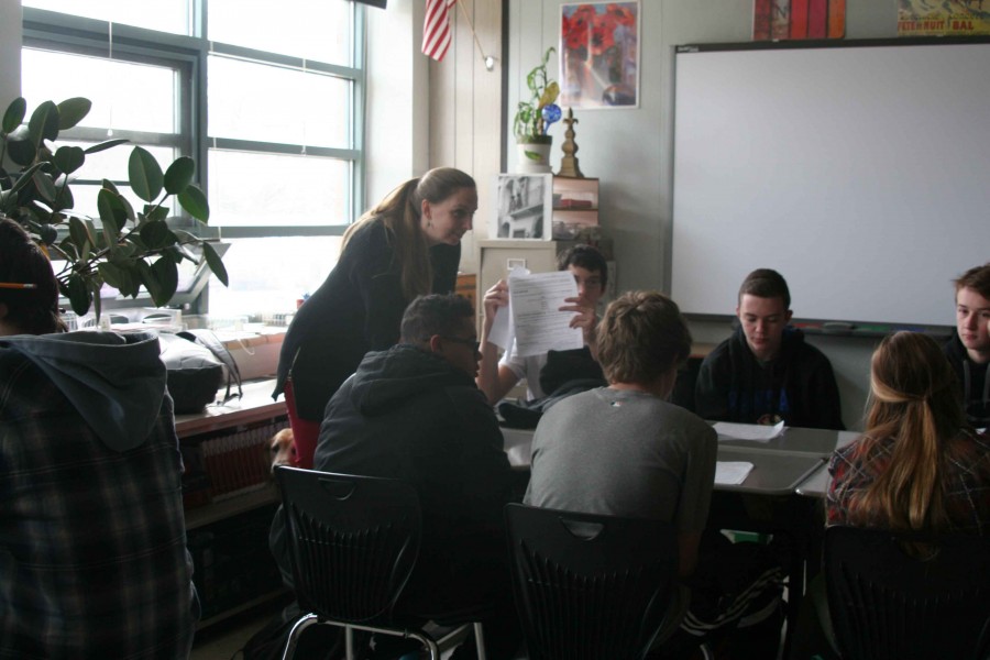 English teacher Keri Lauxman teaches an English 9 class.