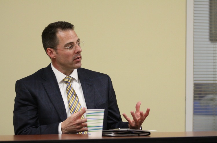 Kyle Hayden discusses his selection as superintendent in a meeting with press on March 9, 2016. Hayden plans to transfer to a position as the districts Chief Operations Officer July 1. 