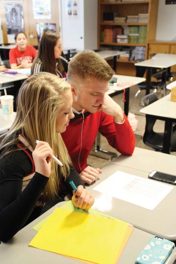 Juniors Sydney Haralson and Jackson Mallory work in the LINK Leadership class.