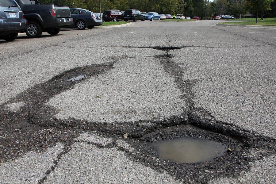 Parking lots damaged with potholes
