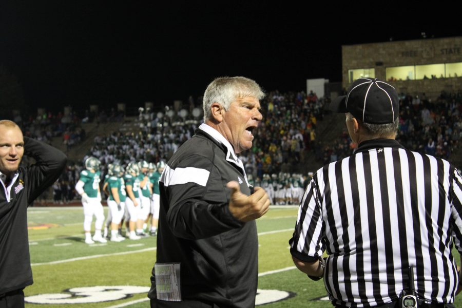 Head football coach Dirk Wedd talks on the sidelines at the City Showdown. Lions lost to Free State 42-7.