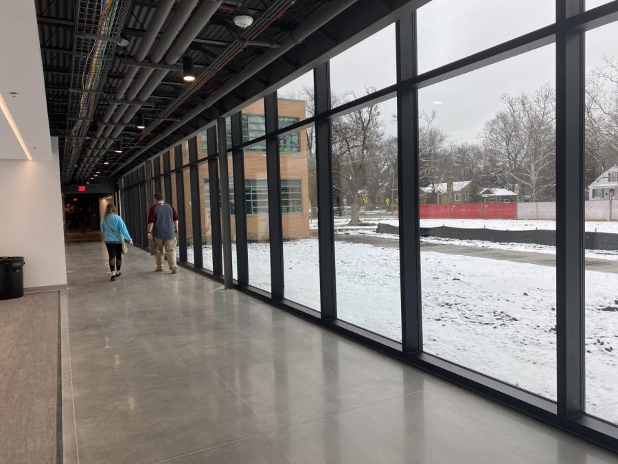 Teachers walk in the new annex hallway after school on Feb. 12. Before the connection, students had to walk outside to get to annex classes.