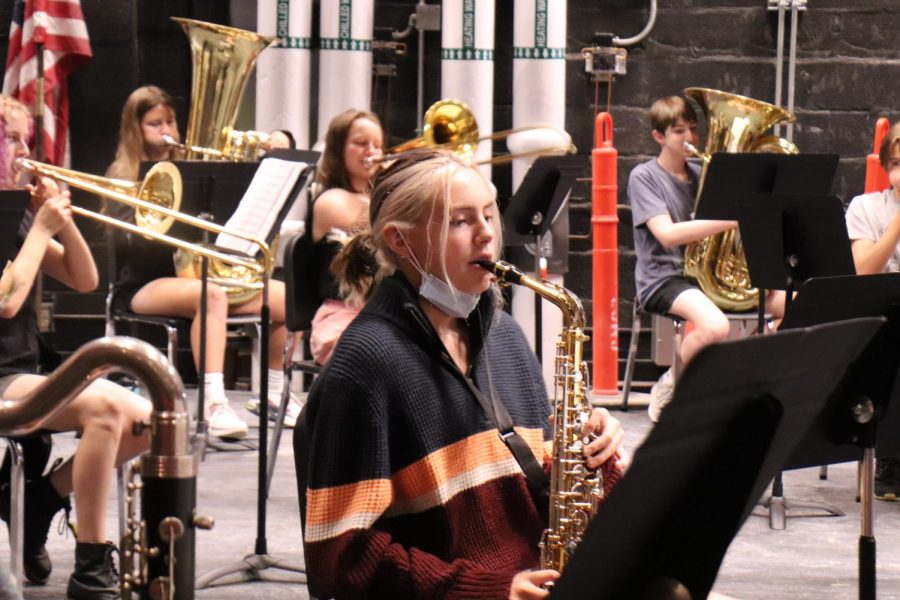 Freshman Providence Fowler plays saxophone as a part of the concert band.