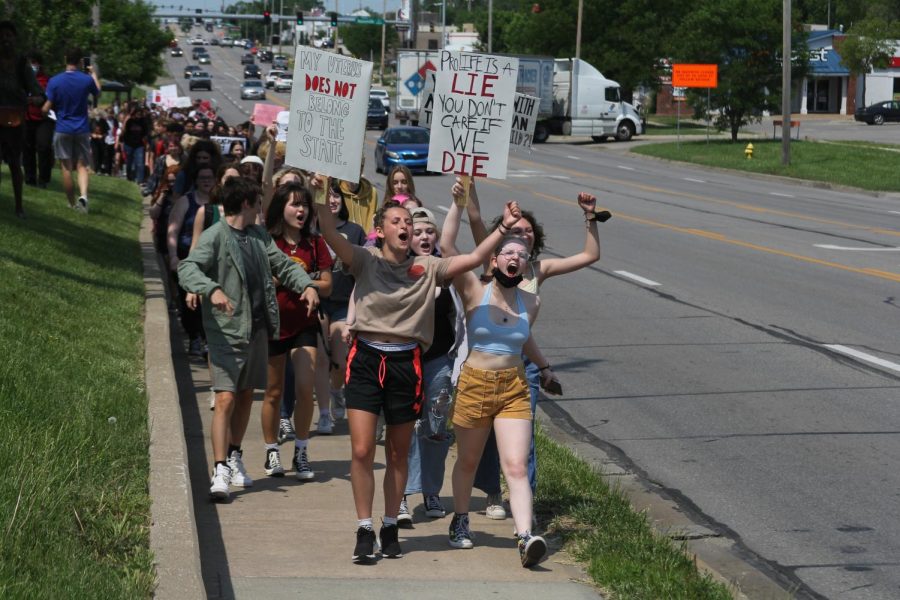 Students participate in a walkout in support of abortion rights on May 17.