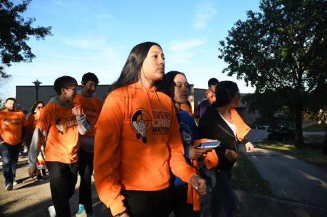 Students begin the march around the courtyard.