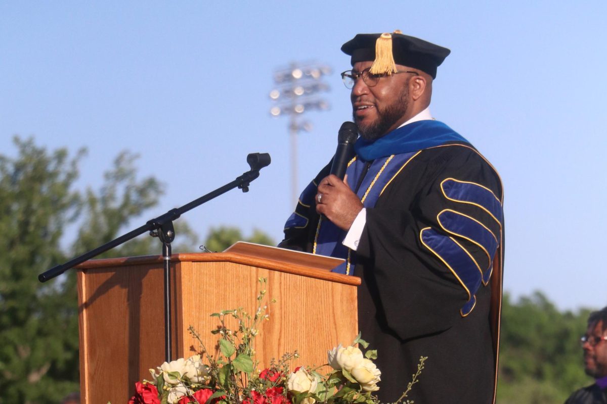 Speaking at graduation, Superintendent Anthony Lewis honors members of the Class of 2024.