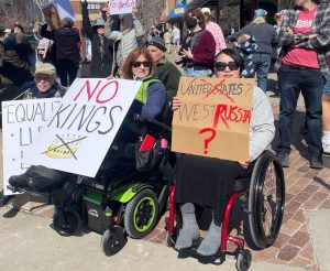 Protestors gathered on the conner of 9th and Mass. 