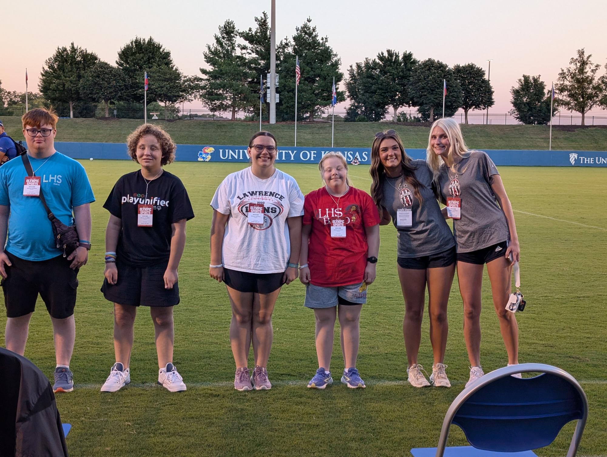 Lawrence High Unified Soccer players pose for a picture. Photo contributed by Susie Mička