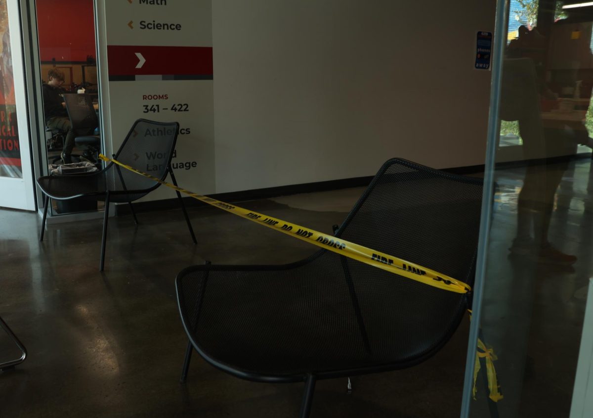 Chairs and tape blocked access to the language and PE hallways because of smoke contamination on Sept. 29. 